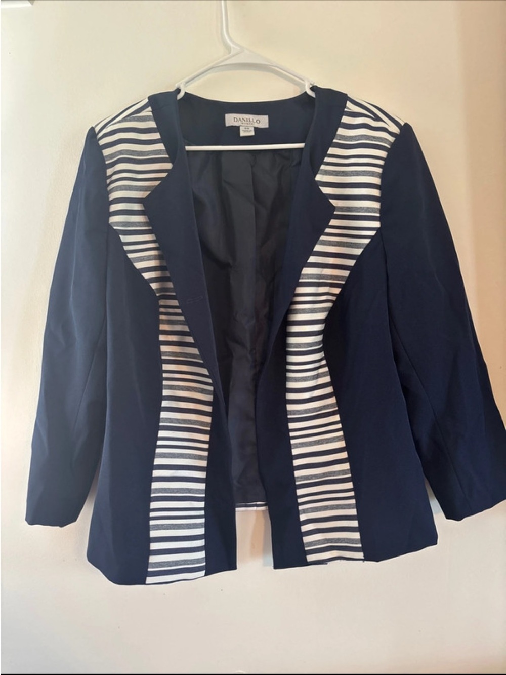 Danillo Navy Open-Front Striped Panel Blazer